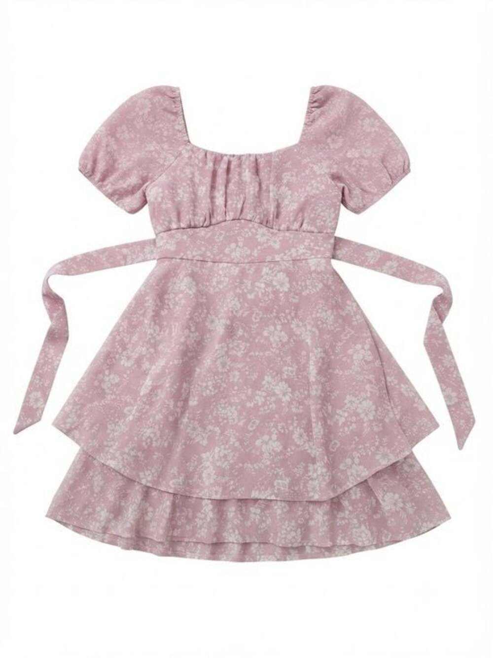 Inspired Hearts Dusty Pink Floral Square Neck Tiered Dress